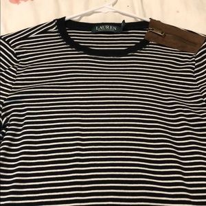 Long sleeve, white and navy with leather zipper